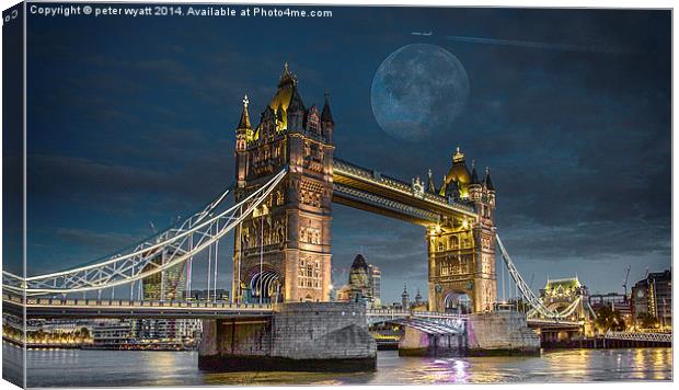  Moon over Tower bridge Canvas Print by peter wyatt