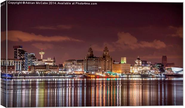  Liverpool Skyline at Night Canvas Print by Adrian McCabe