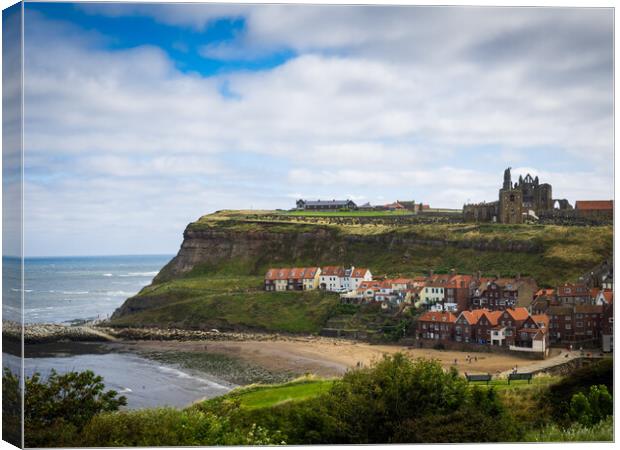 Whitby Abbey overlooking the beach. Canvas Print by David Hall
