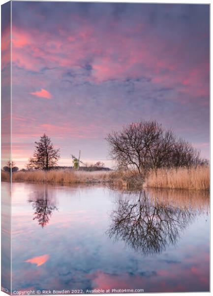 Turf Fen Windmill A Serene Sunrise Canvas Print by Rick Bowden