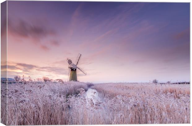 Frozen Sunrise on Norfolk Broads Canvas Print by Rick Bowden