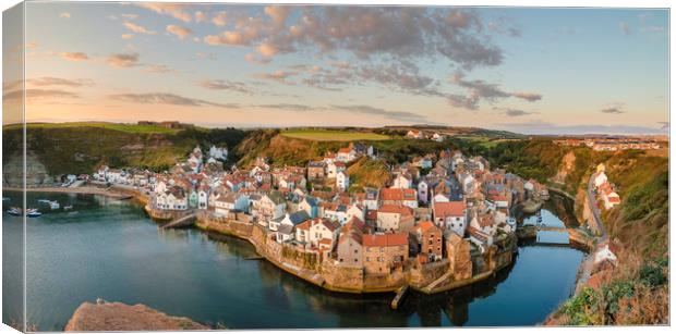 Golden Sunrise over Tranquil Staithes Canvas Print by Rick Bowden
