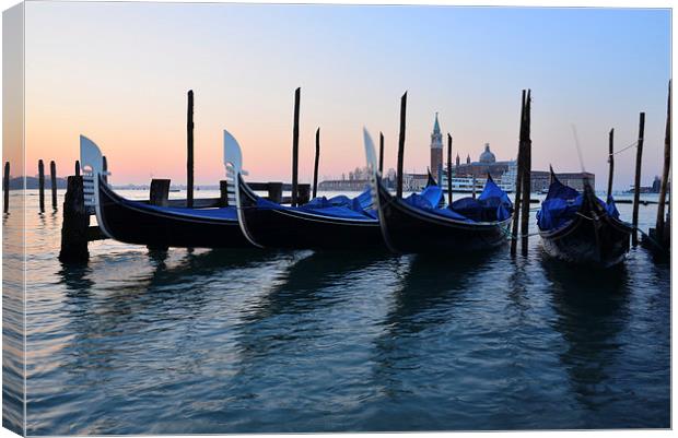  Venice Sunrise Italy and gondolas Canvas Print by Jonathan Evans