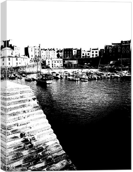 Tenby Harbour Black and White Canvas Print by Jonathan Evans