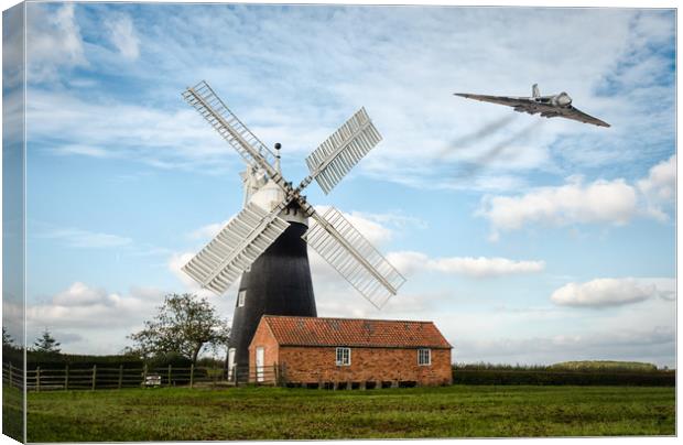The Vulcan flying over leveton windmill Canvas Print by Jason Thompson