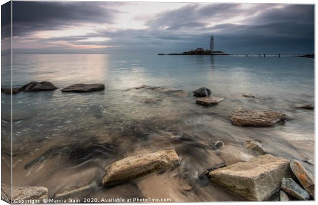 St Mary's lighthouse sunrise Canvas Print by Marcia Reay