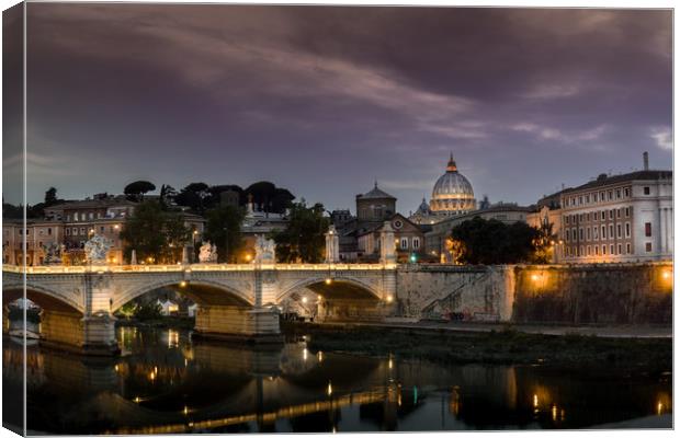 St Peters Basilica and Ponte Sant Angelo in Rome Canvas Print by Chris Jones