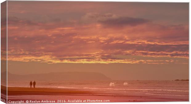 Sunset Walk on Whiterocks Beach Northern Ireland Canvas Print by Ros Ambrose
