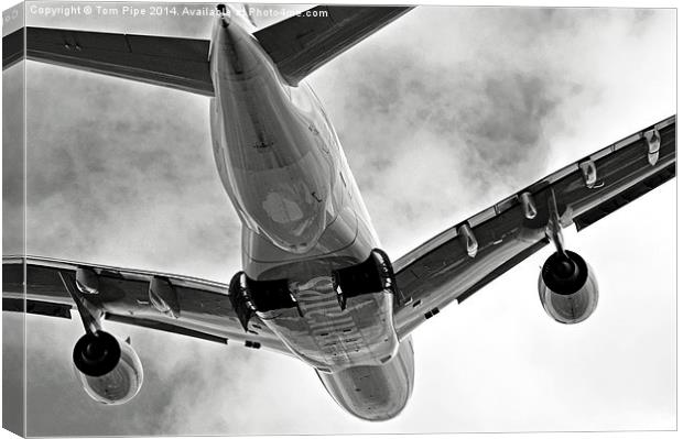 Mighty Emirates A380 Glides into the distance.. Canvas Print by Tom Pipe