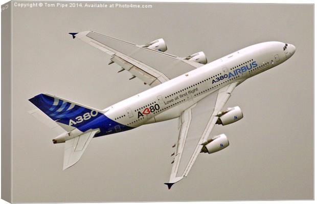  Airbus A380 seen from a great angle " love at fir Canvas Print by Tom Pipe