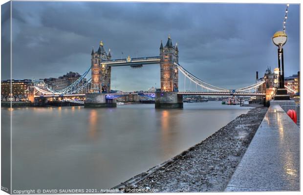 London Tower Bridge and Embankment Canvas Print by DAVID SAUNDERS