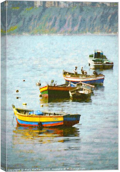 Boats in Chorillos Harbor #2 Canvas Print by Mary Machare