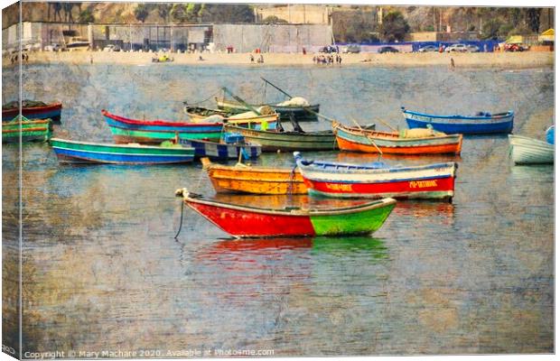 Boats in Chorillos Harbor #1 Canvas Print by Mary Machare
