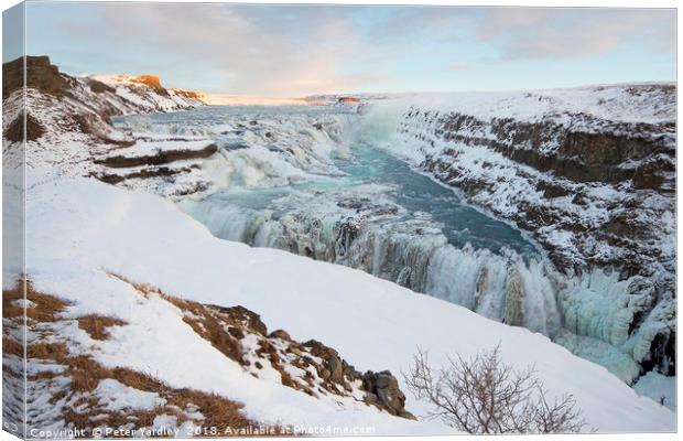 Gullfoss Waterfall, Iceland Canvas Print by Peter Yardley