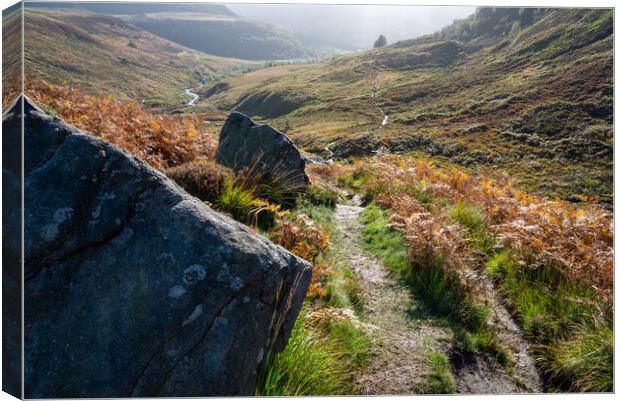 The Pennine way at Crowden in Derbyshire Canvas Print by Andrew Kearton