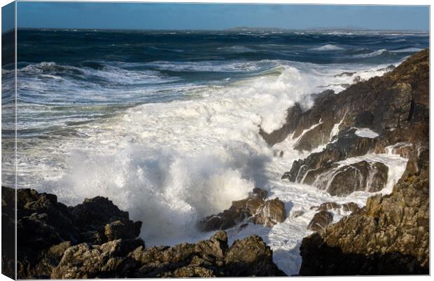 Waves crashing on the coast of Anglesey Canvas Print by Andrew Kearton