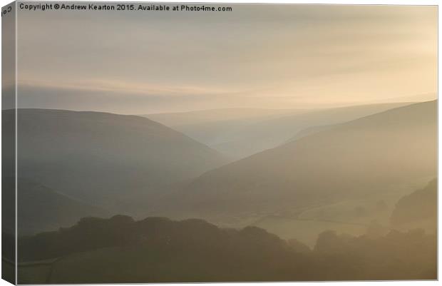  A gentle mist over Peak District hills Canvas Print by Andrew Kearton