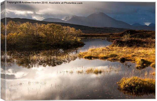 Still pool and moody mountains, Isle of Skye, Sco Canvas Print by Andrew Kearton