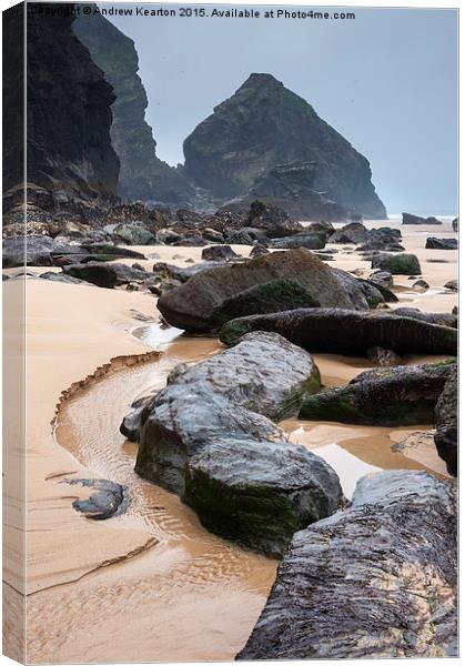 Dramatic rocky shore at Bedruthan steps, Cornwall Canvas Print by Andrew Kearton