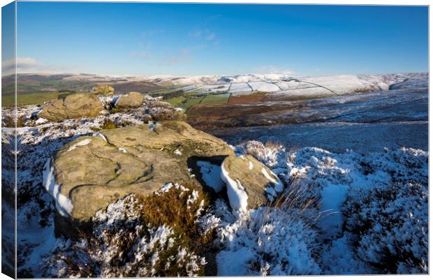 WInter moorland above Glossop, Derbyshire Canvas Print by Andrew Kearton