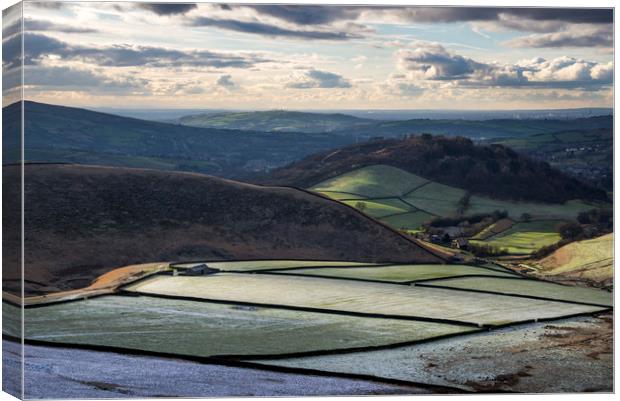 Glossop hills in winter sunlight Canvas Print by Andrew Kearton