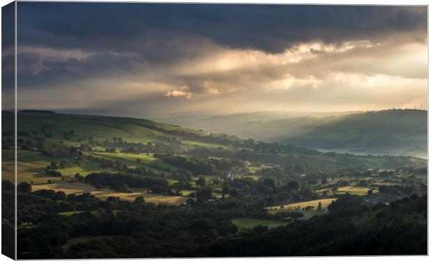 Soft sunbeams over an English landscape Canvas Print by Andrew Kearton