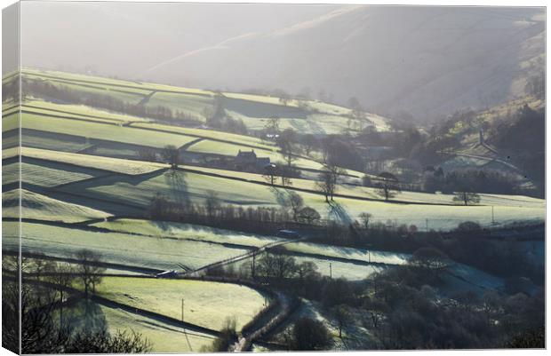 Frosty fields near Hayfield, Derbyshire Canvas Print by Andrew Kearton