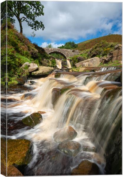Waterfall at Three Shires Head, Peak District Canvas Print by Andrew Kearton