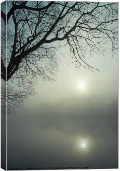 Misty dawn by the lake, Etherow country park, Comp Canvas Print by Andrew Kearton