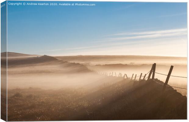 Mist drifting over a moorland wall Canvas Print by Andrew Kearton