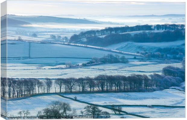 Frost in the Derbyshire countryside Canvas Print by Andrew Kearton