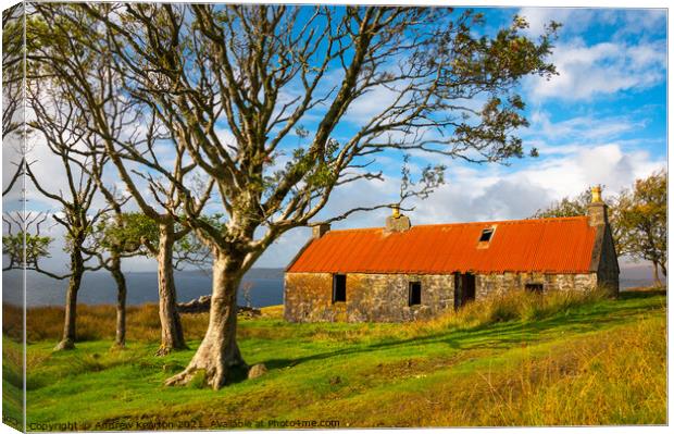 Red roofed ruin at Suisnish, Isle of Skye Canvas Print by Andrew Kearton