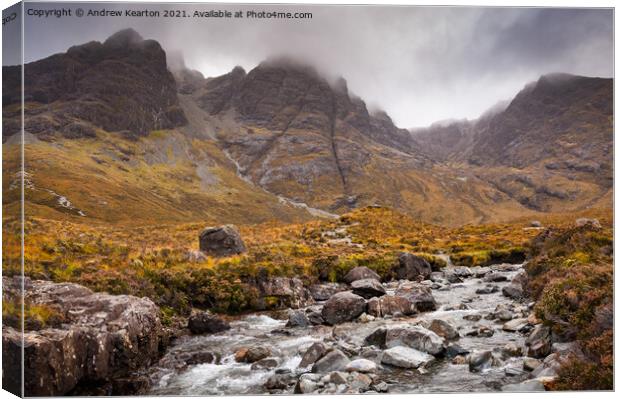 Mountainous scenery on the Isle of Skye, Scottish highlands Canvas Print by Andrew Kearton