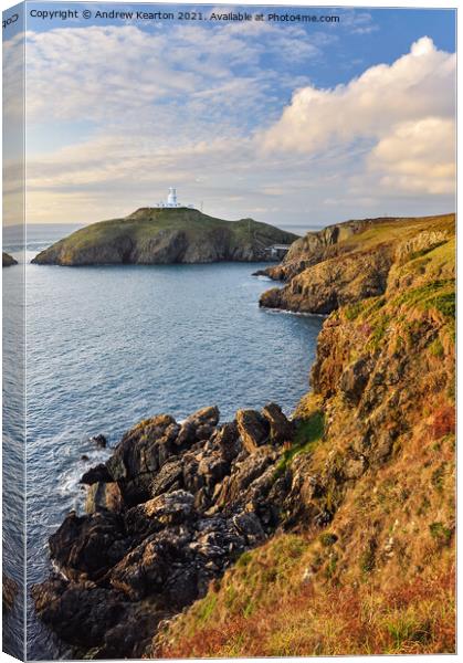 Strumble Head lighthouse at sunset, Pembrokeshire Canvas Print by Andrew Kearton