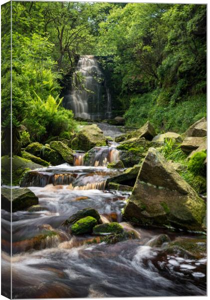 Waterfall at Middle Black Clough, Derbyshire Canvas Print by Andrew Kearton