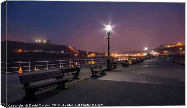 Whitby Pier on a foggy evening Canvas Print by David Oxtaby  ARPS