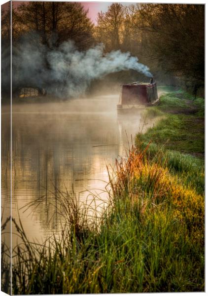 Misty Morning, Stratford Canal, Warwickshire Canvas Print by Jonathan Smith