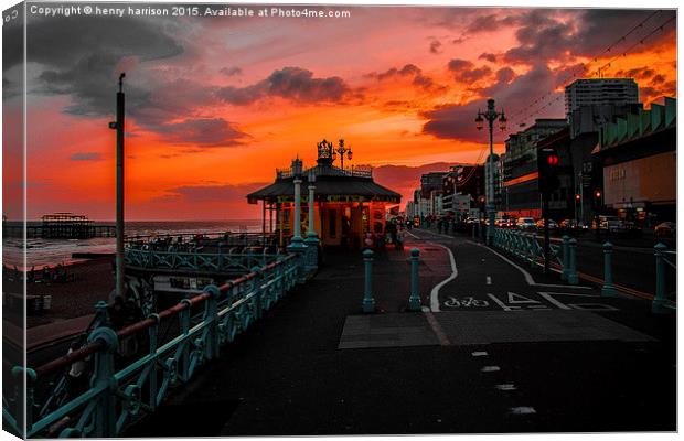  Brighton Prom Sunset Canvas Print by henry harrison