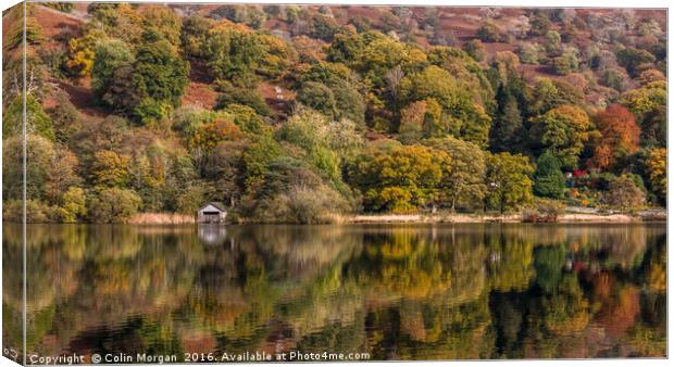 Rydal Water Boathouse Autumn Reflections Canvas Print by Colin Morgan