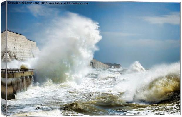 rough seas blue sky's rottingdean in high winds  Canvas Print by kevin long