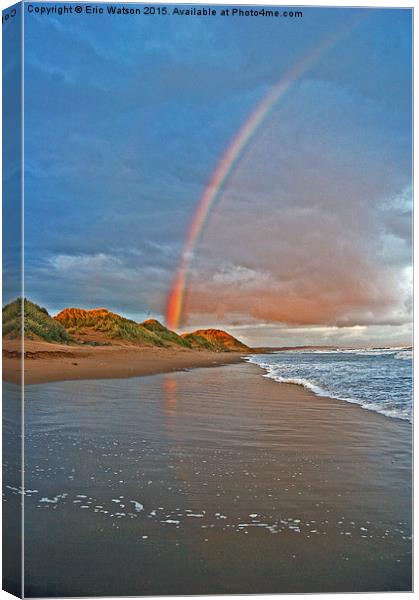  Rainbow On Beach Canvas Print by Eric Watson