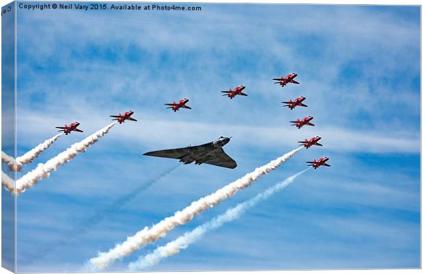  Vulcan and Red Arrows last ever flight  Canvas Print by Neil Vary
