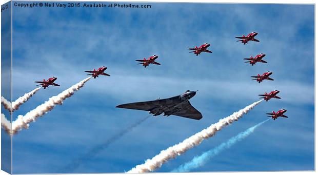  Vulcan XH558 and Red Arrows farewell Flight Canvas Print by Neil Vary