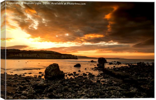 Sunset over Freshwater Bay, Isle of Wight Canvas Print by Graham Light