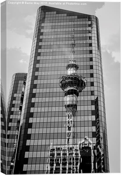 The Sky Tower, Reflected Canvas Print by Barrie May