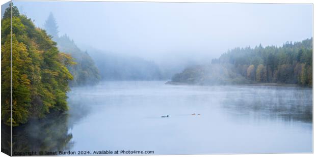 Dawn Mist On Loch Faskally Canvas Print by Janet Burdon