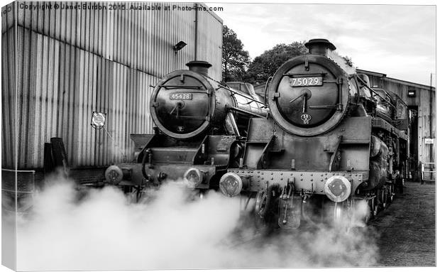 Steam loco's Sir Eric Treacy and The Green Knight Canvas Print by Janet Burdon