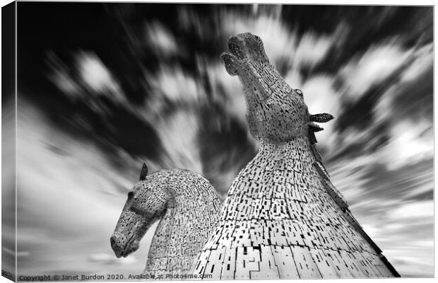 The Falkirk Kelpies  Canvas Print by Janet Burdon