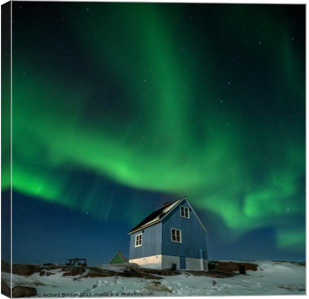 The Blue House At Oqaatsut Canvas Print by Richard Burdon