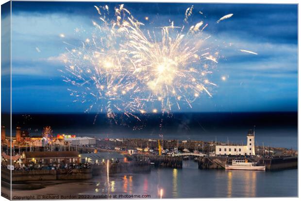 Fireworks over Scarborough harbour Canvas Print by Richard Burdon